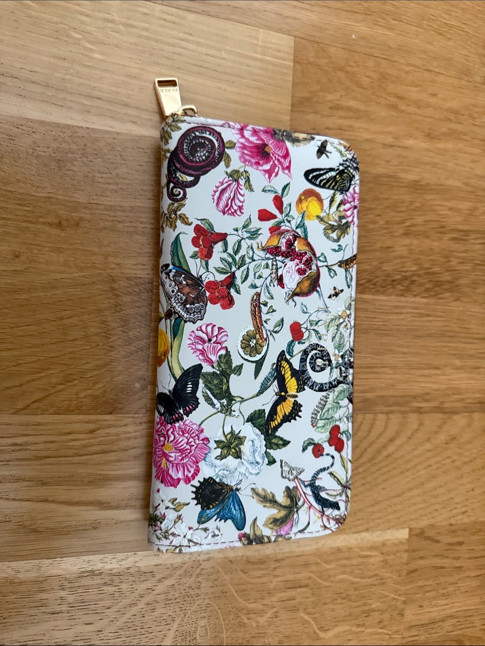 Fable Floral Butterfly Zip-Around Wallet - White Multicolor